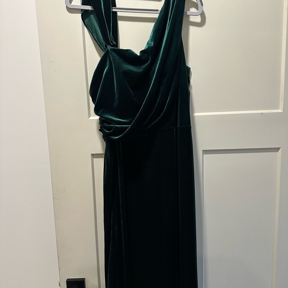 Revelry One Shoulder Dark Green Velvet Dress